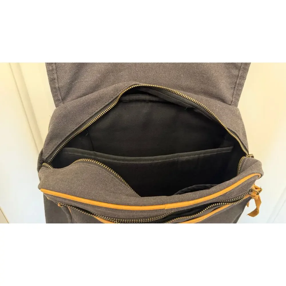 Charcoal gray canvas‎ with leather trim backpack